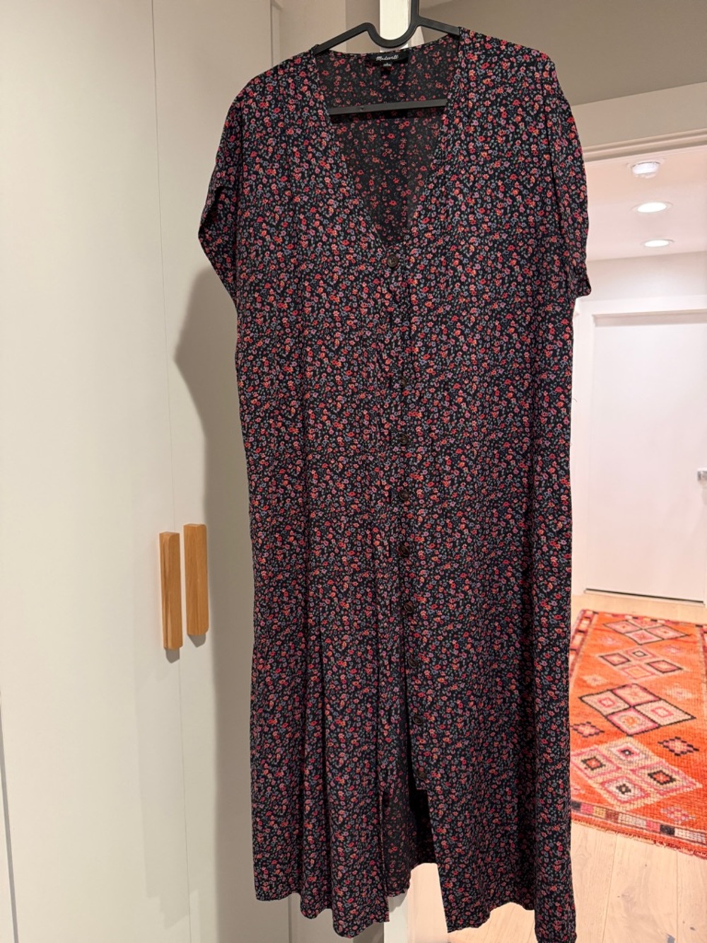 Madewell Black Floral Dress with Red and Pink Accents